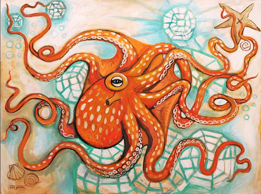 Orange Octopus, Acrylic on Canvas